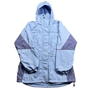Columbia Windbreaker Jacket Womens L Blue Packable Hooded Rain Coat